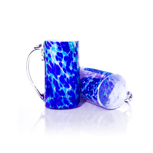 Large Glass Mug - Blue, Cobalt and White