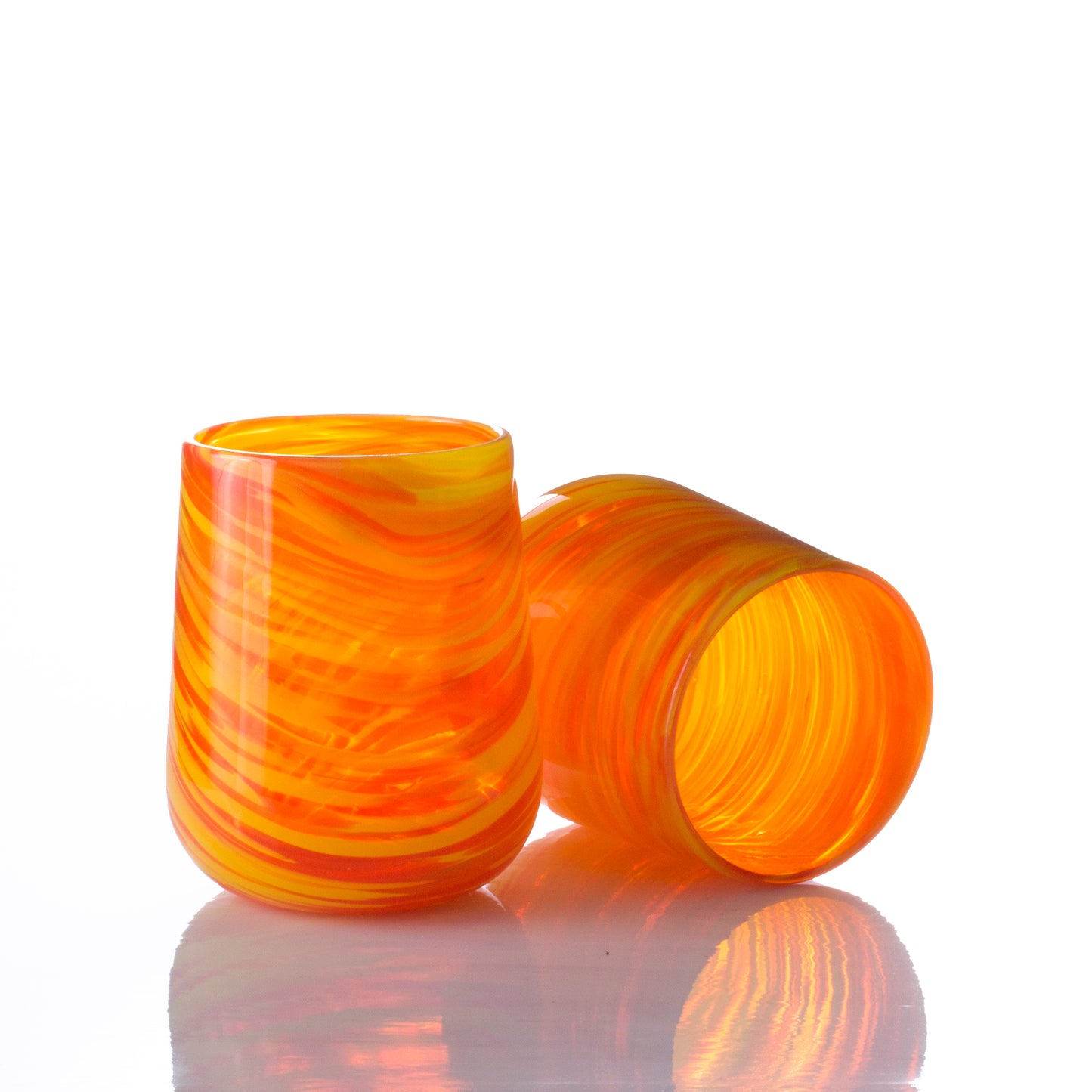 Stemless Wine Glass - Orange Swirl